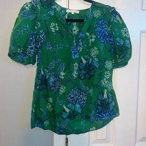 Olivaceous Green and Blue Floral Blouse